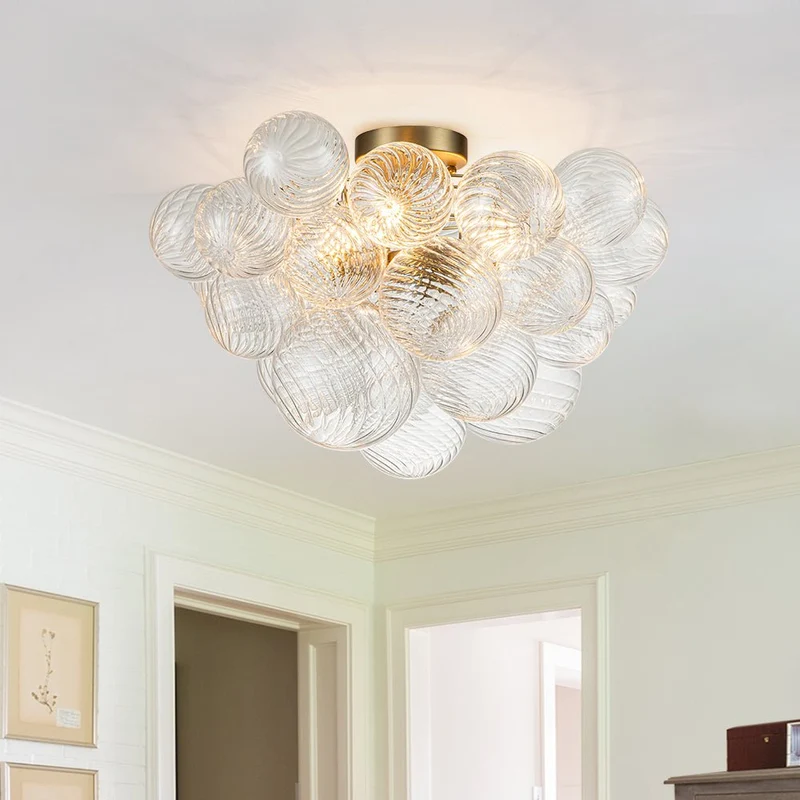 Plafondlamp Glazen Bollen Cluster 3-Lichts Messing 53cm Badkamer Woonkamer Glamour