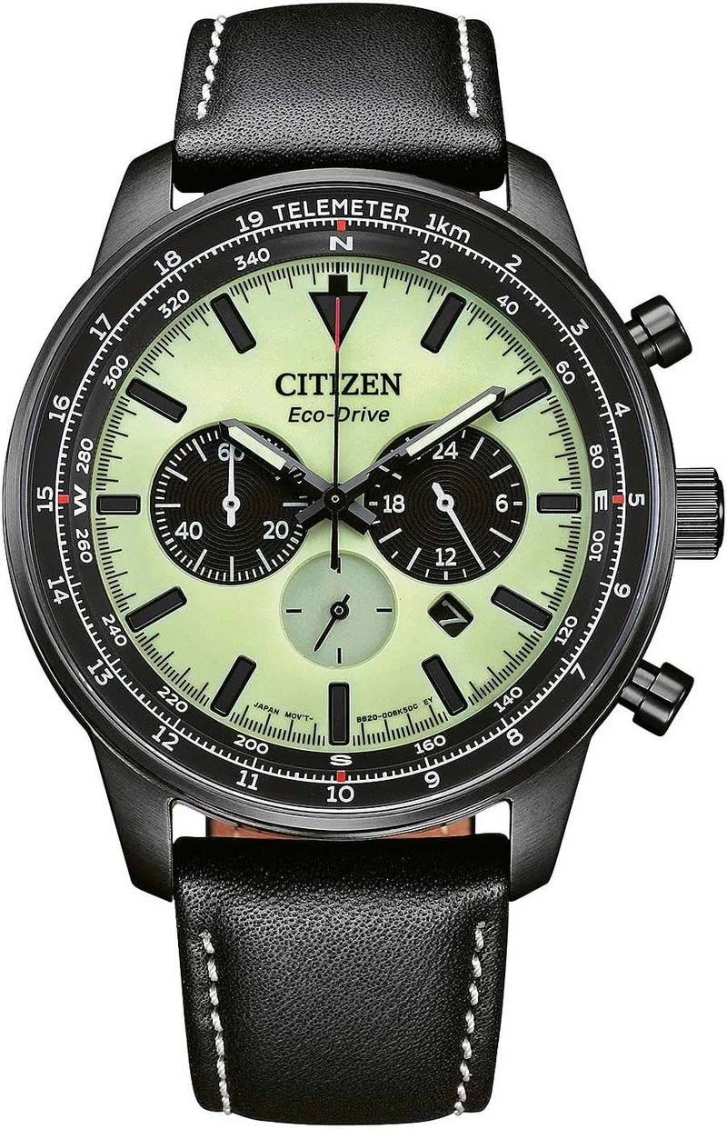 Citizen CA4505-21X Herrenuhr • Eco-Drive Solar-Antrieb • Grünes Zifferblatt & Lederband