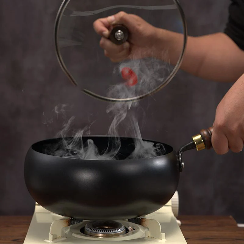 Gietijzeren Wokpan Met Deksel Zwart Oven Geschikt 24cm | Sansoti