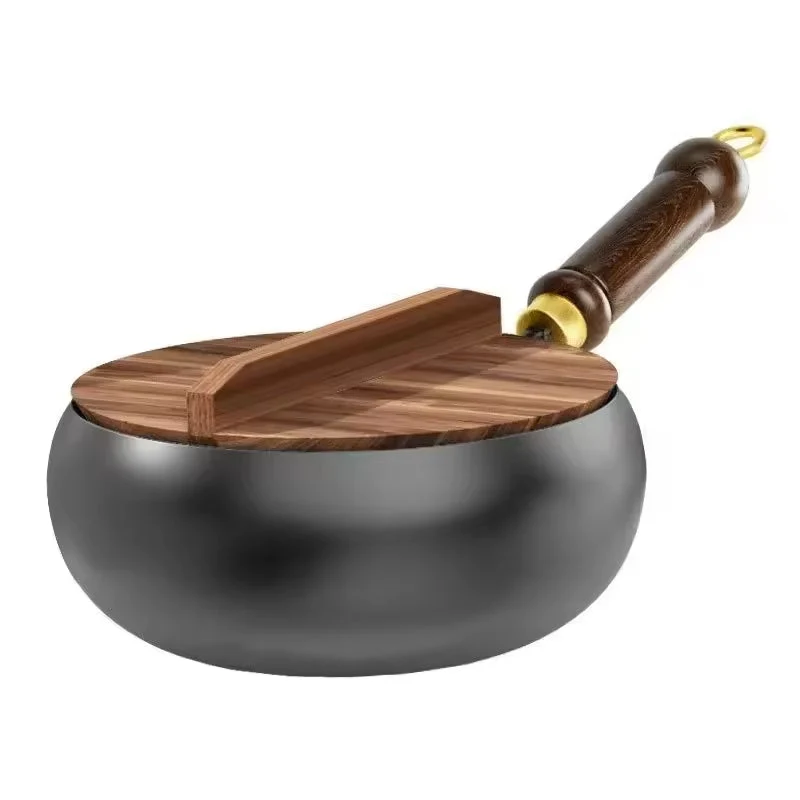 Gietijzeren Wokpan Met Deksel Zwart Oven Geschikt 24cm | Sansoti