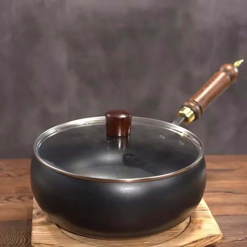 Gietijzeren Wokpan Met Deksel Zwart Oven Geschikt 24cm | Sansoti