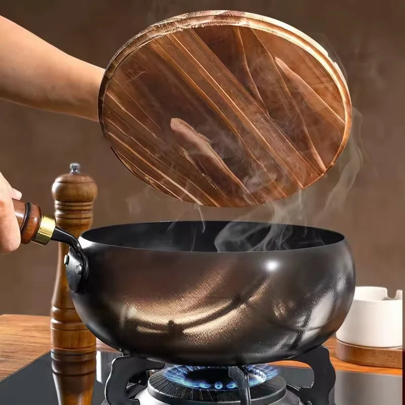Gietijzeren Wokpan Met Deksel Zwart Oven Geschikt 24cm | Sansoti