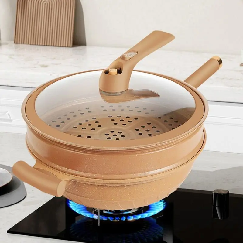 Wokpan Met Stoommand Antiaanbak Inductie Gas Multifunctioneel 30cm | Sansoti