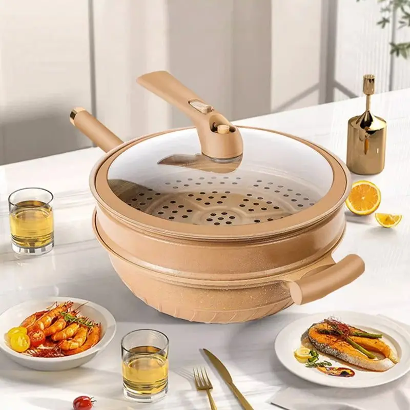 Wokpan Met Stoommand Antiaanbak Inductie Gas Multifunctioneel 30cm | Sansoti