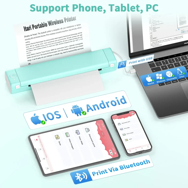 Thermische Printer Bluetooth Draadloos Inkloos Compact MK500 Mobiel Printen | Sansoti