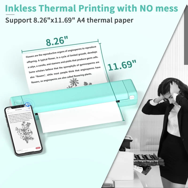 Thermische Printer Bluetooth Draadloos Inkloos Compact MK500 Mobiel Printen | Sansoti