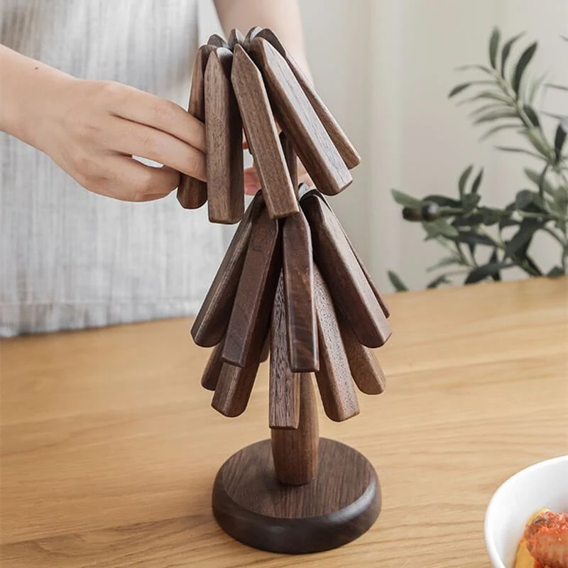 Pannenonderzetter Walnoot Houten Boom Design 10x25cm Tafelbescherming | Sansoti