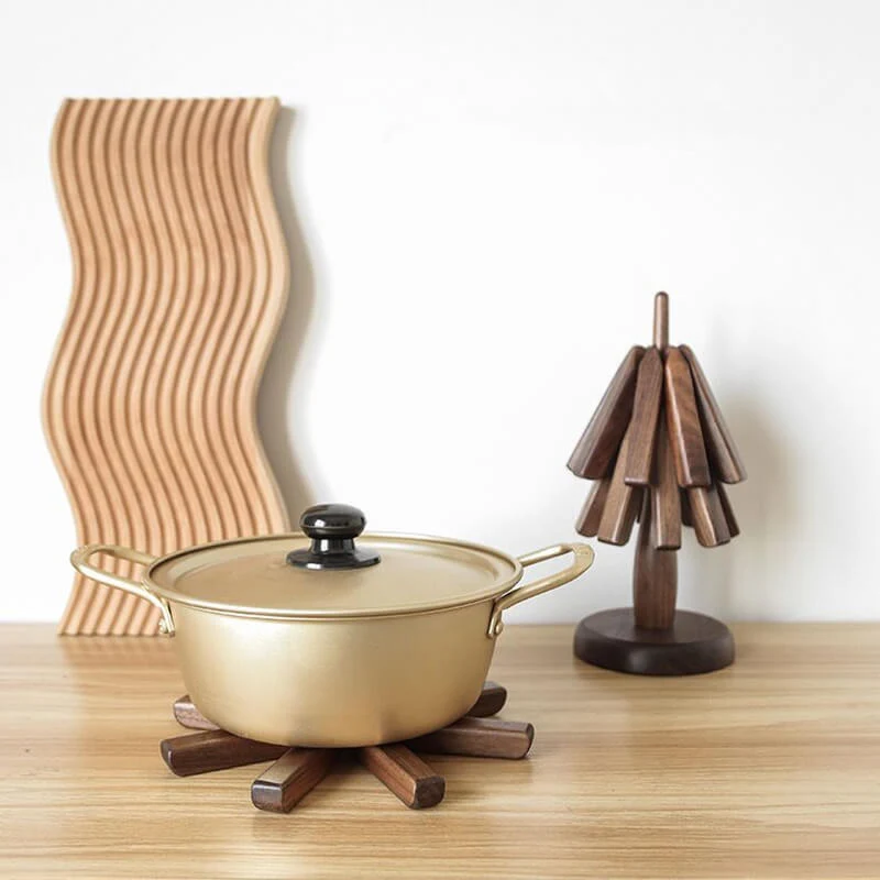 Pannenonderzetter Walnoot Houten Boom Design 10x25cm Tafelbescherming | Sansoti