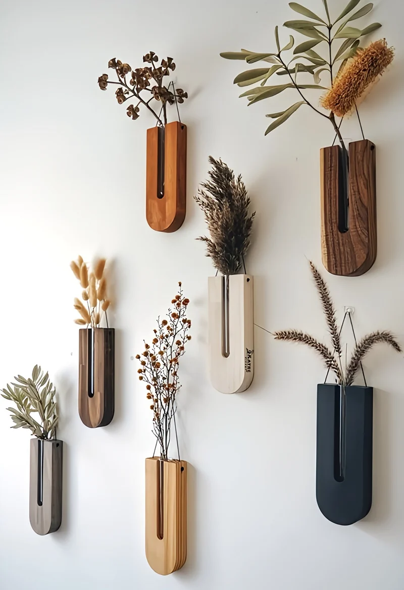 Houten Wand Bloemenhouders Set 7 Delig Pijnhout Verticale Plantenhouder | Sansoti