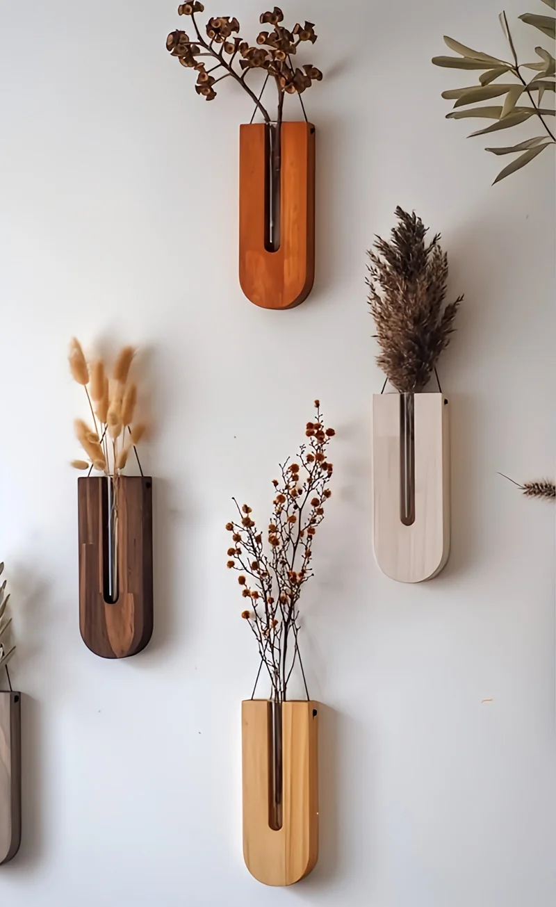 Houten Wand Bloemenhouders Set 7 Delig Pijnhout Verticale Plantenhouder | Sansoti