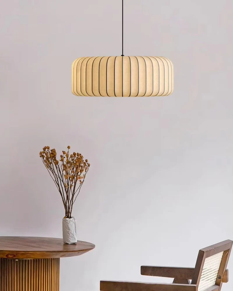 Moderne hanglamp met stoffen lampenkap – minimalistische design plafondlamp in stretchstof voor eetkamer en woonkamer | Sansoti