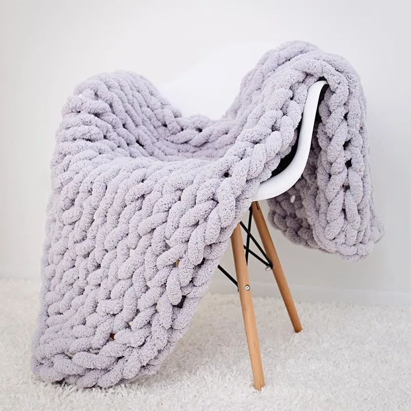 Chenille Gebreide Plaid Grof Gebreid Dikke Kabelstructuur Fleece Deken Zachte Woonplaid Bank Bed Decoratief | Sansoti