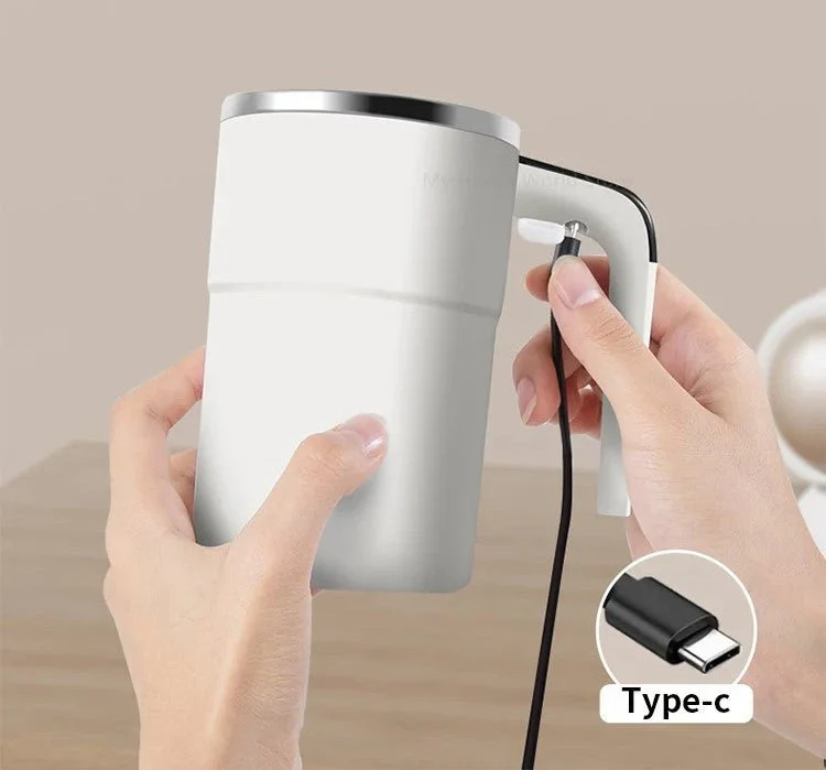 Zelfroerende Koffiemok Oplaadbaar met Magnetische Mixer LED Temperatuurindicator Roestvrij Staal Automatisch | Sansoti