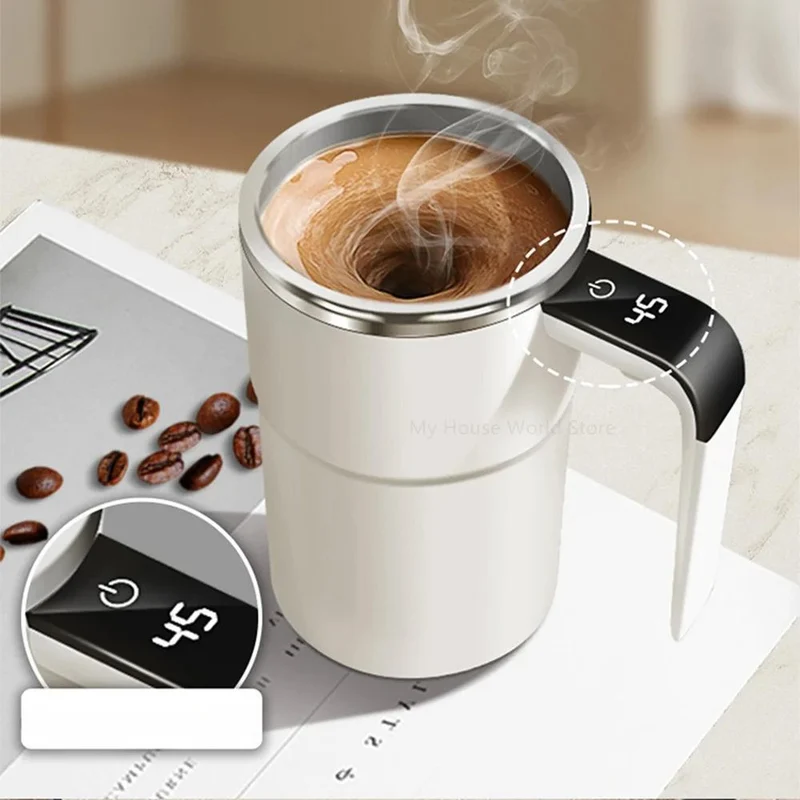 Zelfroerende Koffiemok Oplaadbaar met Magnetische Mixer LED Temperatuurindicator Roestvrij Staal Automatisch | Sansoti