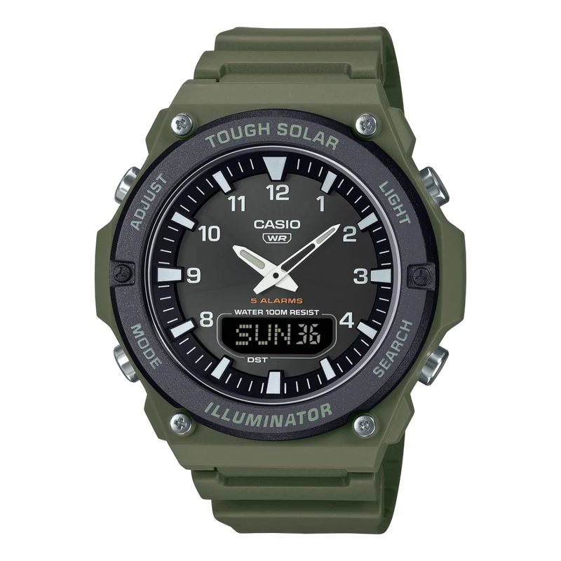 Casio Vintage AQ-S820W-3BVEF Armbanduhr Grün • Solarantrieb • Weltzeit