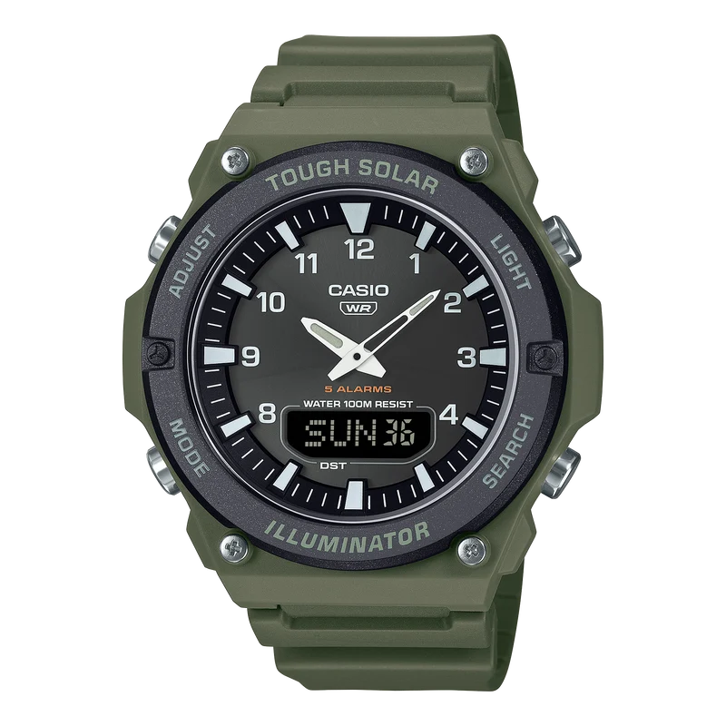 Casio Vintage AQ-S820W-3BVEF Armbanduhr Grün • Solarantrieb • Weltzeit