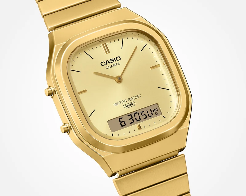 Casio Vintage AQ-240EG-9AEF Armbanduhr Gold • Analog-Digital • Retro-Design