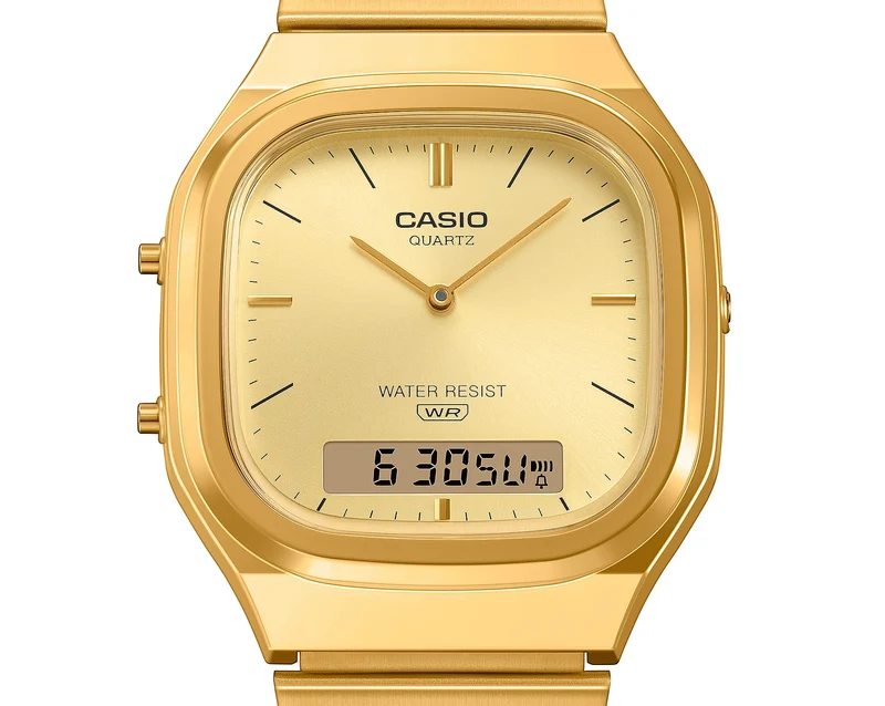 Casio Vintage AQ-240EG-9AEF Armbanduhr Gold • Analog-Digital • Retro-Design