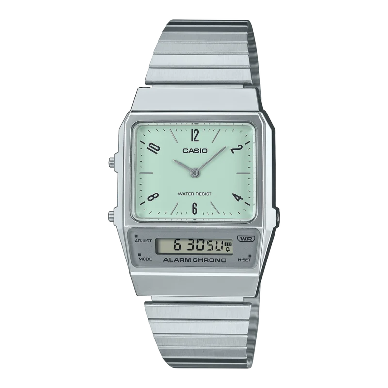 Casio Vintage AQ-800E-3AEF Armbanduhr Grün • Analog-Digital • Retro-Vintage-Design