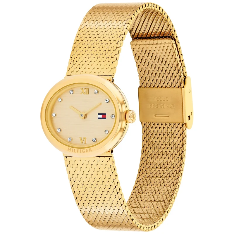Tommy Hilfiger MOIRA 1782847 Damen Armbanduhr Gold • Ovales Gehäuse mit Open-Heart-Design • Mineralglas