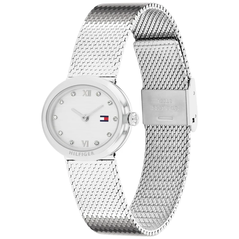 Tommy Hilfiger MOIRA 1782846 Damen Armbanduhr Silber • Ovales Gehäuse mit Open Heart • Milanaise-Armband aus Edelstahl