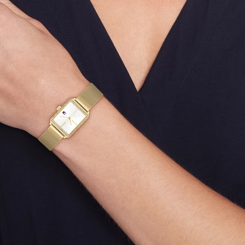 Tommy Hilfiger Tea 1782829 Damen Armbanduhr Gold • Zirkonia-Akzente auf der Lünette • Quarzwerk