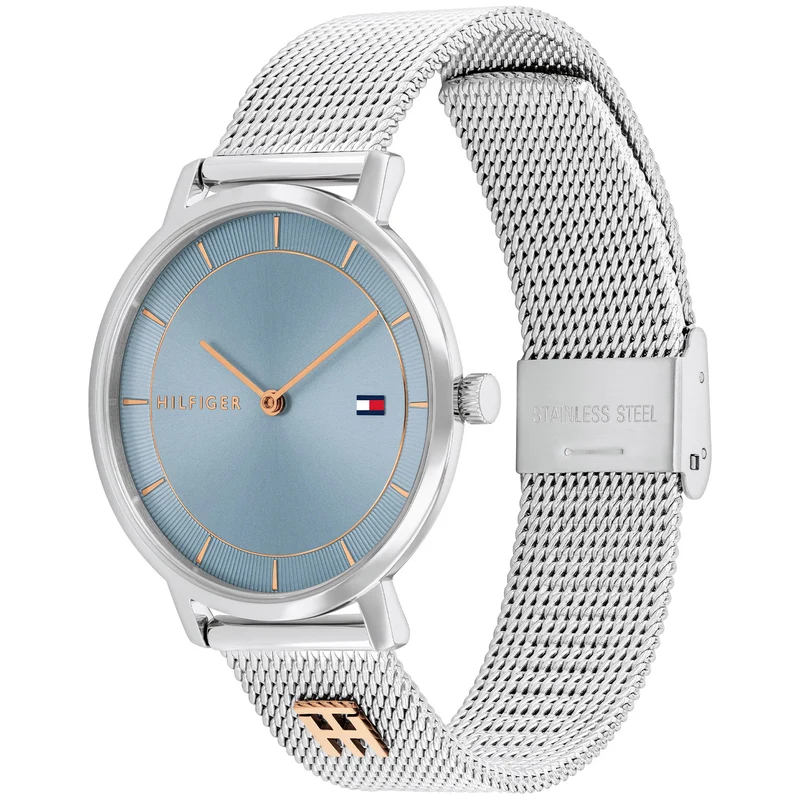 Tommy Hilfiger Tea 1782738 Damen Armbanduhr Blau • Mesh-Edelstahlarmband • Minimalistisches Design