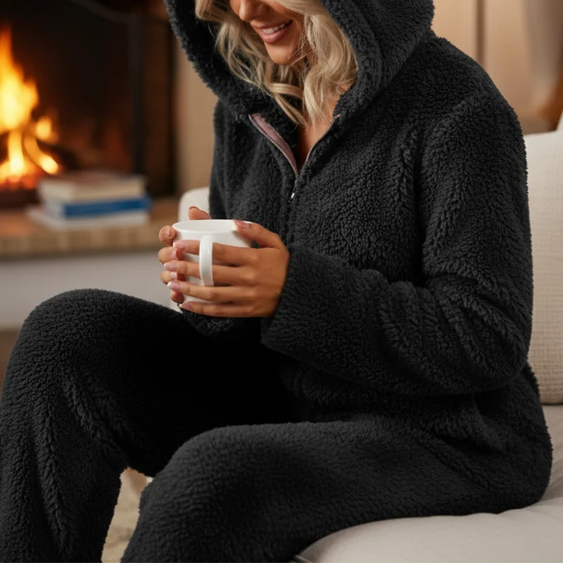 Fleece Onesie Dames met Rits Huispak Eendelig Warme Nachtkleding Loungewear voor Koude Avonden Thuis Relaxen | Sansoti