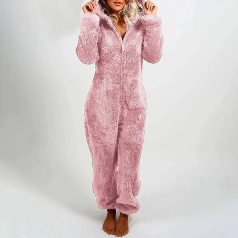 Fleece Onesie Dames met Rits Huispak Eendelig Warme Nachtkleding Loungewear voor Koude Avonden Thuis Relaxen | Sansoti