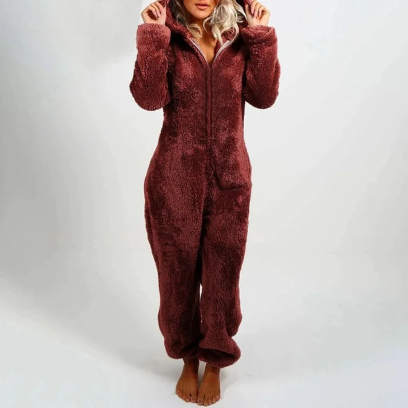 Fleece Onesie Dames met Rits Huispak Eendelig Warme Nachtkleding Loungewear voor Koude Avonden Thuis Relaxen | Sansoti