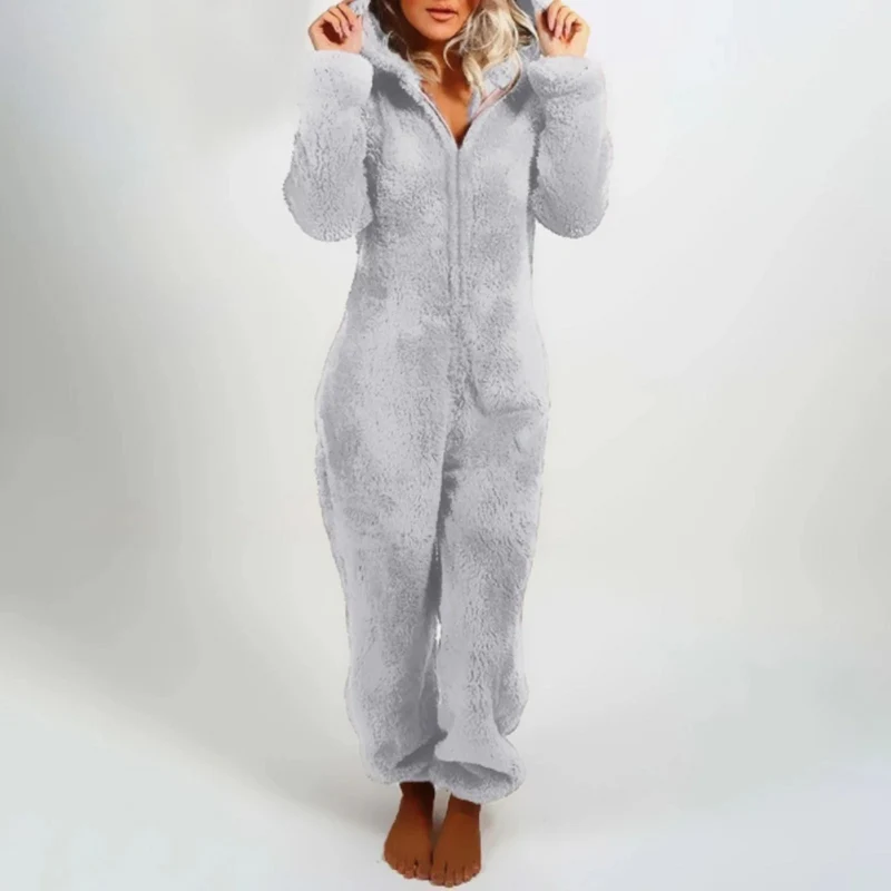 Fleece Onesie Dames met Rits Huispak Eendelig Warme Nachtkleding Loungewear voor Koude Avonden Thuis Relaxen | Sansoti