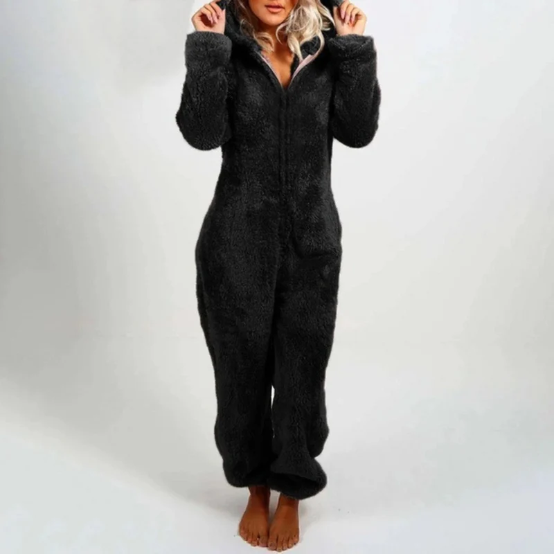 Fleece Onesie Dames met Rits Huispak Eendelig Warme Nachtkleding Loungewear voor Koude Avonden Thuis Relaxen | Sansoti