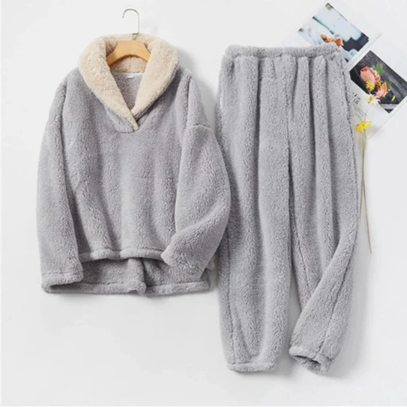 Dames Fleece Pyjama Set Tweedelig Langarm met Broek Koraalvlies Winternachten Warm Huispak Loungewear | Sansoti