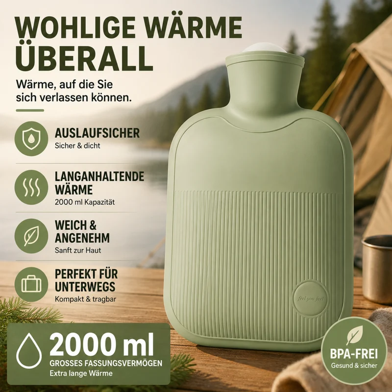 Warmwaterkruik 2000ml Lekvrij met Zachte Fleece Hoes voor Koude Voeten Handen en Rug Winterwarmte Comfort | Sansoti
