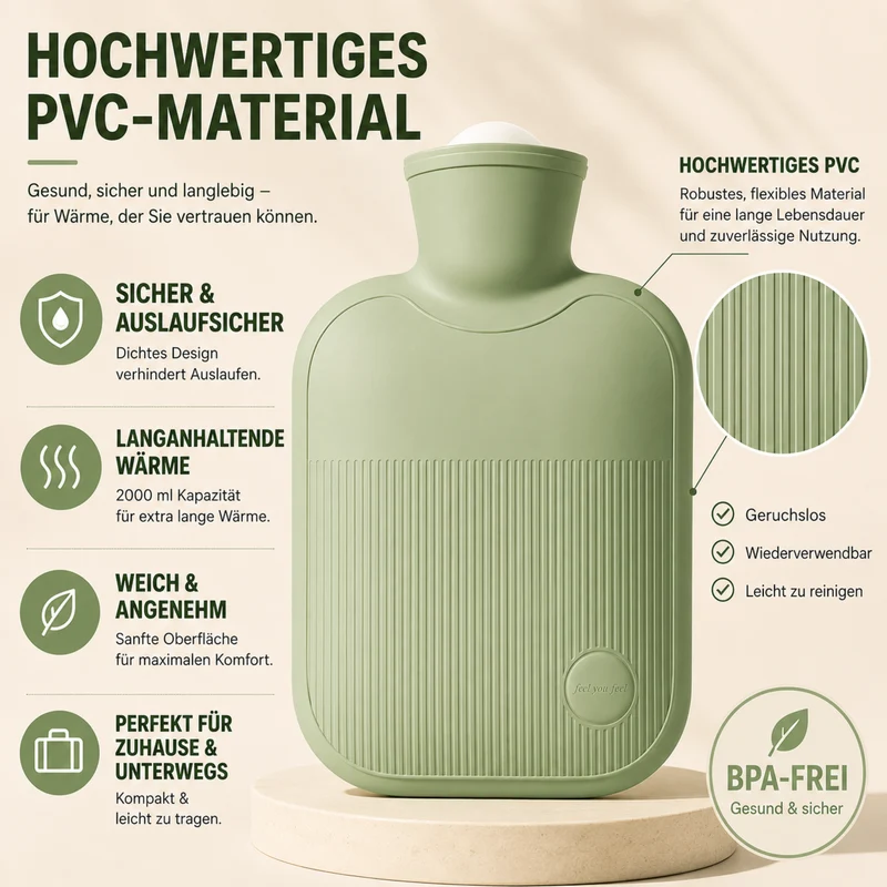 Warmwaterkruik 2000ml Lekvrij met Zachte Fleece Hoes voor Koude Voeten Handen en Rug Winterwarmte Comfort | Sansoti