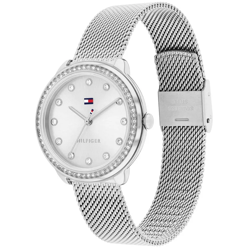 Tommy Hilfiger Demi 1782698 Damen Armbanduhr Silber • Zirkonia-Besatz • Milanaise-Armband