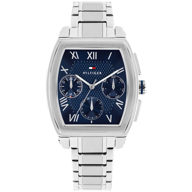 Tommy Hilfiger Oxford 1710763 Herren Armbanduhr Marineblau • Edelstahlgehäuse mit Mineralglas • Tonneau-Form mit Textur-Zifferblatt