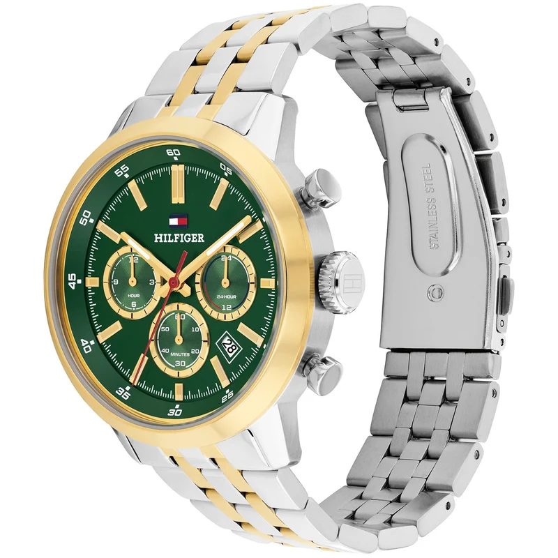 Tommy Hilfiger Kent 1710754 Herrenuhr Grün • Chronograph • Bicolor Edelstahlarmband