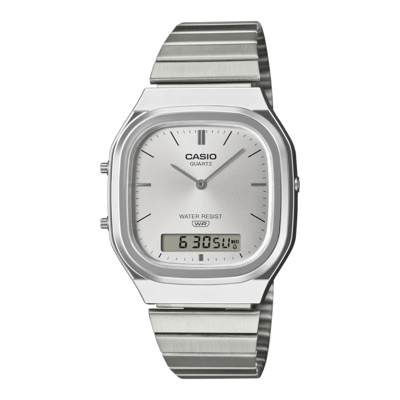 Casio Vintage AQ-240E-7AEF Armbanduhr Silber • Analog-Digital • Retro-modernes Design