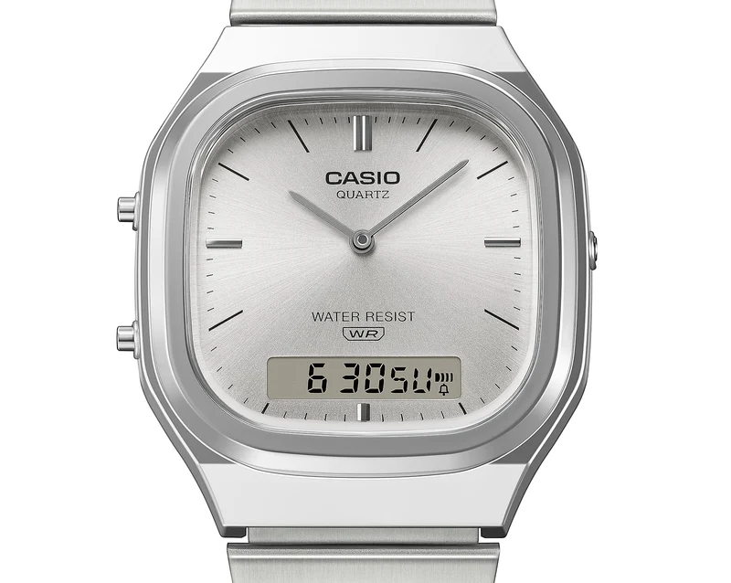 Casio Vintage AQ-240E-7AEF Armbanduhr Silber • Analog-Digital • Retro-modernes Design