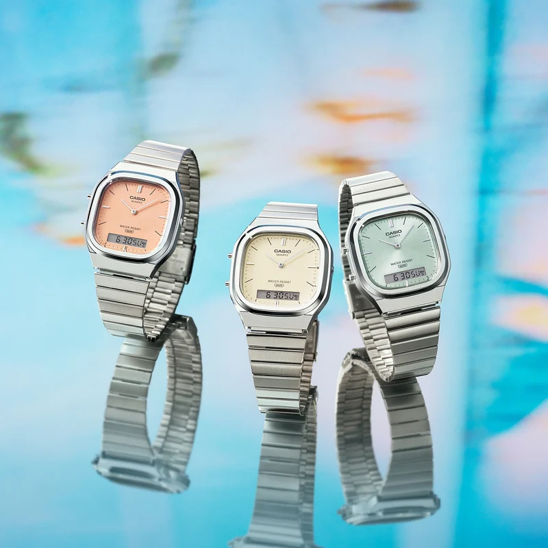 Casio AQ-240E-7A2EF Edgy Collection Armbanduhr Crème • Analog-Digital • Retro-Moderne Ästhetik