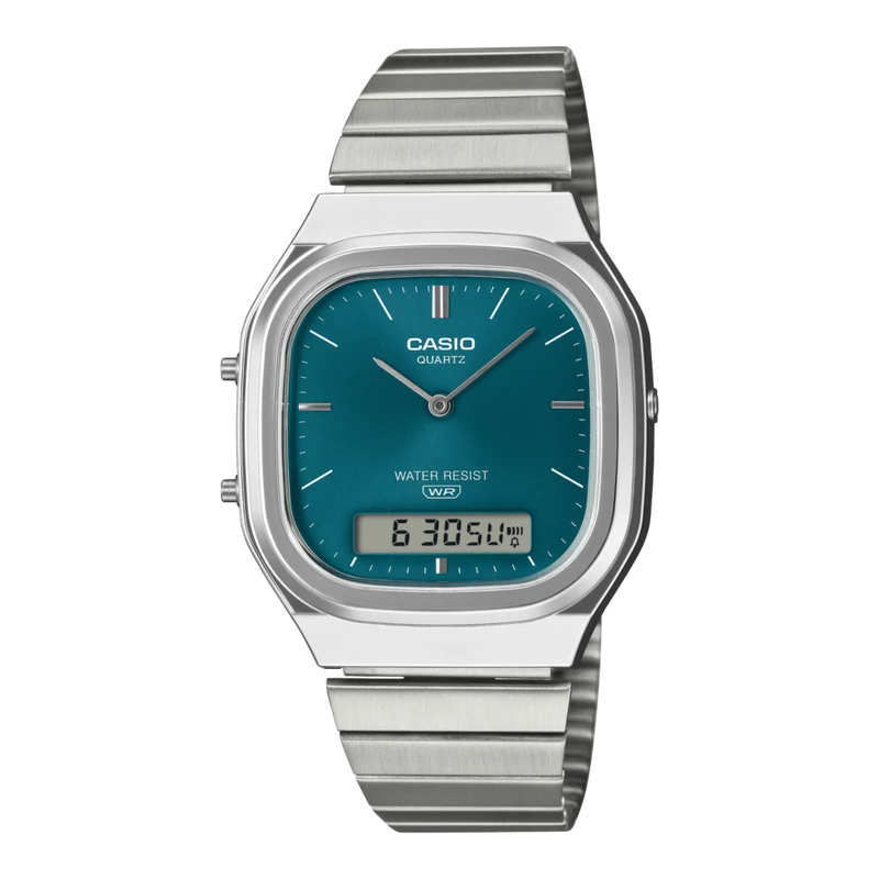 Casio Vintage AQ-240E-3AEF Armbanduhr Silber • Analog-Digital • Retro-modernes Design