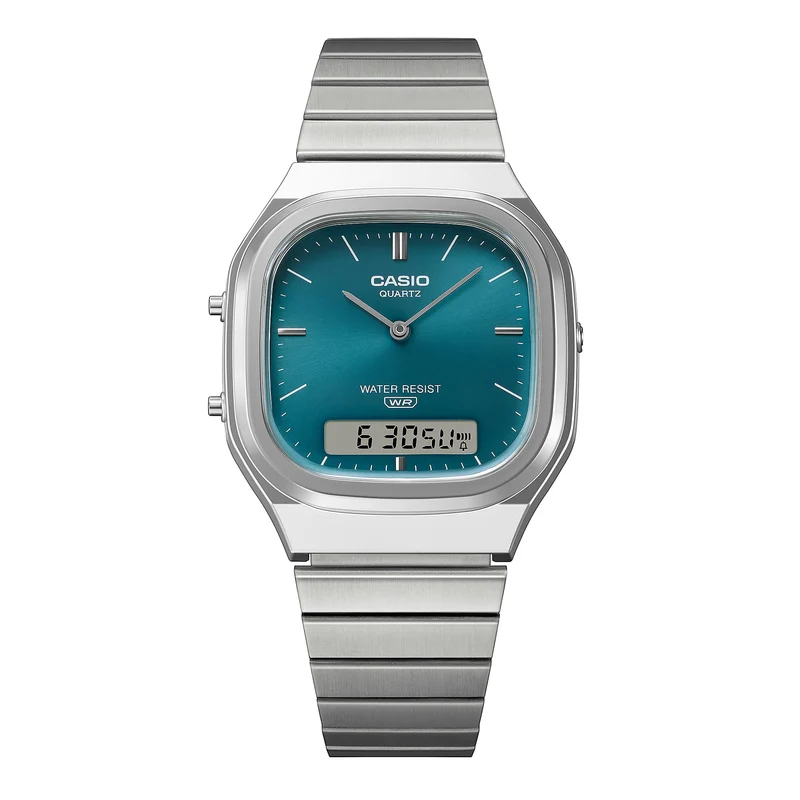 Casio Vintage AQ-240E-3AEF Armbanduhr Silber • Analog-Digital • Retro-modernes Design