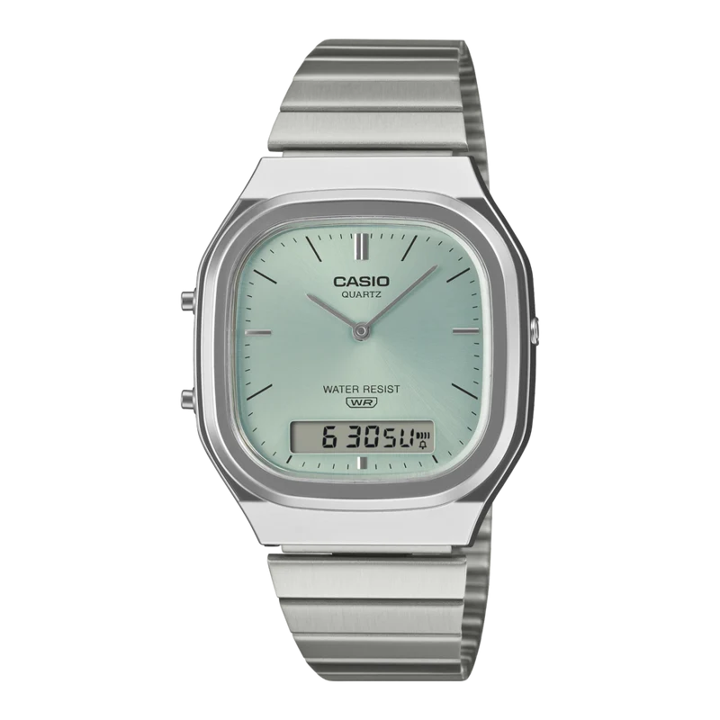 Casio Vintage AQ-240E-2AEF Armbanduhr Hellblau • Analog-Digital • Retro-modern