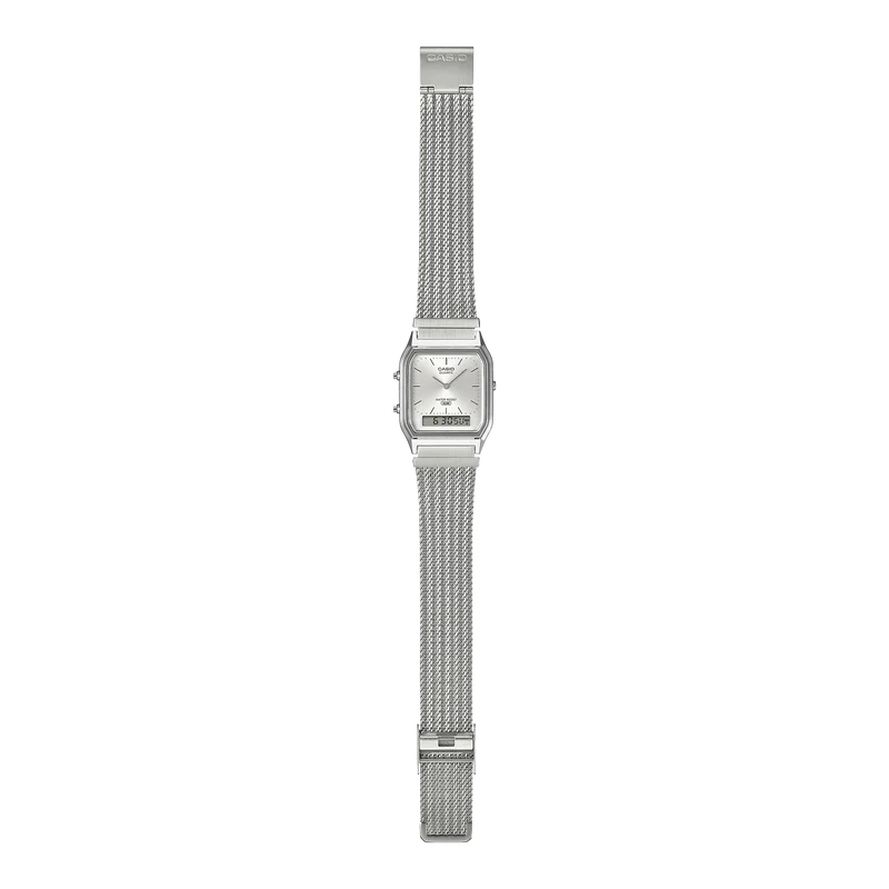 Casio Vintage AQ-230EM-7AEF Armbanduhr Silber • Mesh-Armband • Analog-Digital
