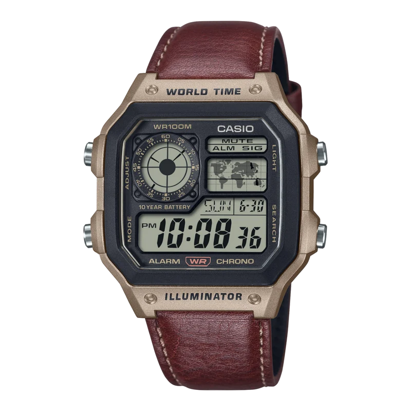 Casio Timeless AE-1200WHL-5AVEF Herren Armbanduhr • 10-Bar-Wasserdichtigkeit • Weltzeit mit 31 Zeitzonen
