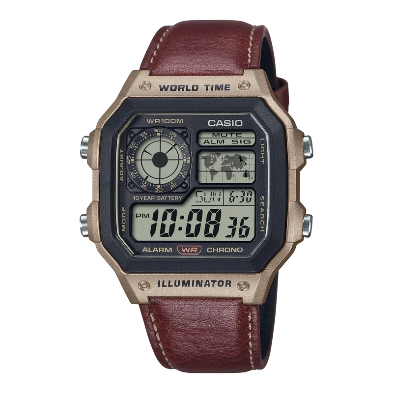 Casio Timeless AE-1200WHL-5AVEF Herren Armbanduhr • 10-Bar-Wasserdichtigkeit • Weltzeit mit 31 Zeitzonen