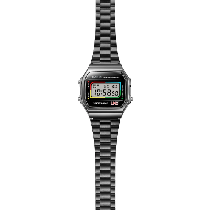 Casio A168WEUC-1AER Vintage Unisex Armbanduhr • UNO Special Edition • EL-Hintergrundbeleuchtung
