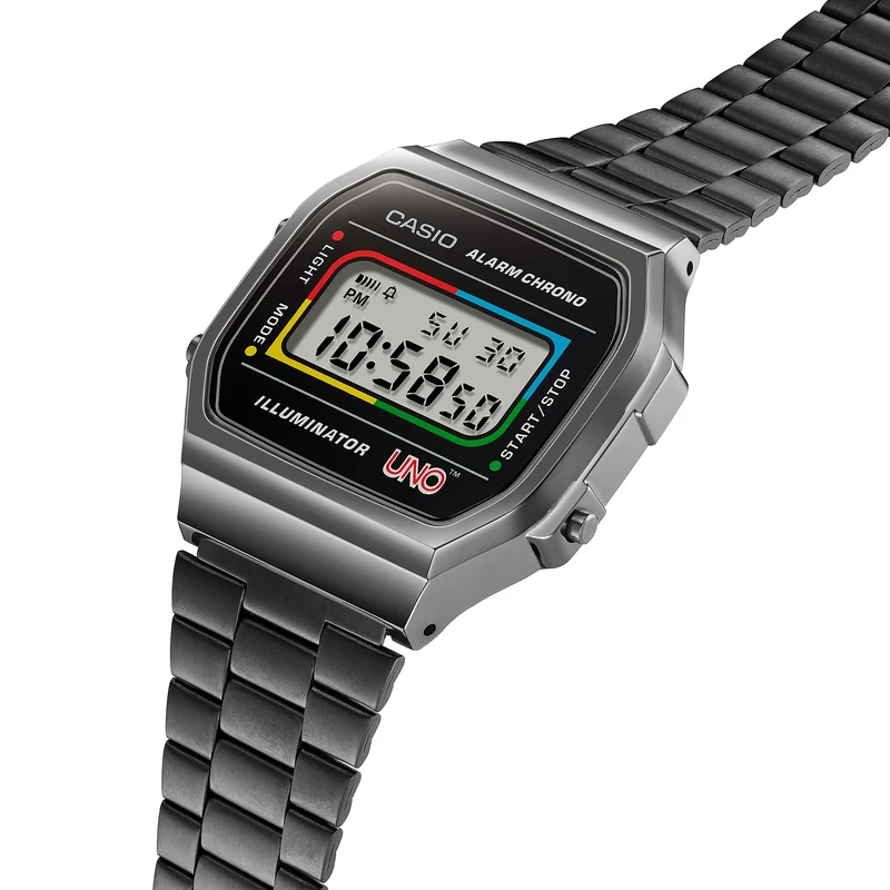 Casio A168WEUC-1AER Vintage Unisex Armbanduhr • UNO Special Edition • EL-Hintergrundbeleuchtung