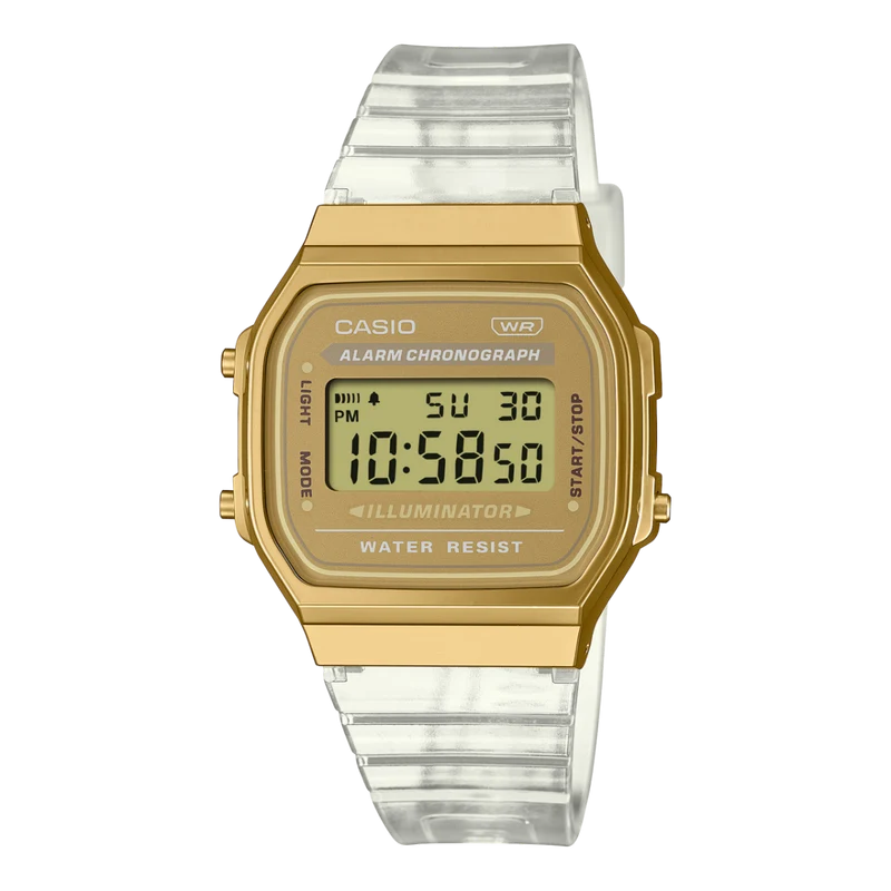 Casio Vintage A168XESG-9AEF Unisex Armbanduhr Gold • Digitales Quarzwerk • EL-Hintergrundbeleuchtung